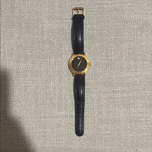Movado Gold and Black Leather Watch